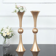 2 Crystal Trumpet Flower Vase Table Centerpieces - Gold