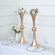 2 Crystal Trumpet Flower Vase Table Centerpieces - Gold