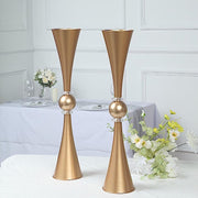 2 Crystal Trumpet Flower Vase Table Centerpieces - Gold