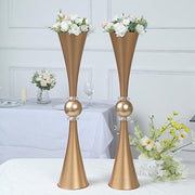 2 Crystal Trumpet Flower Vase Table Centerpieces - Gold