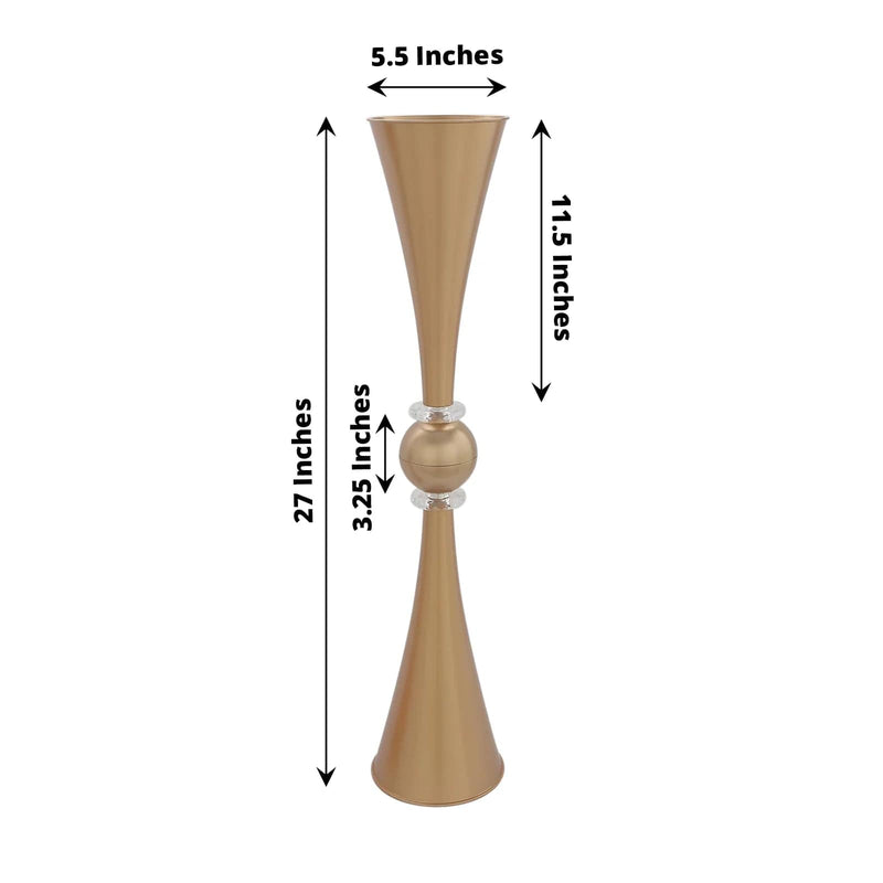 2 Crystal Trumpet Flower Vase Table Centerpieces - Gold