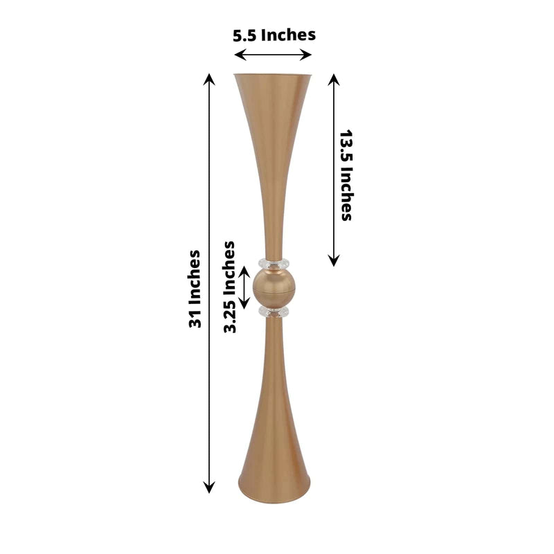 2 Crystal Trumpet Flower Vase Table Centerpieces - Gold