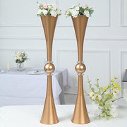2 Crystal Trumpet Flower Vase Table Centerpieces - Gold