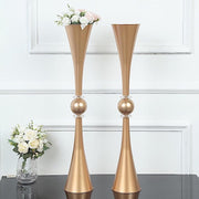 2 Crystal Trumpet Flower Vase Table Centerpieces - Gold
