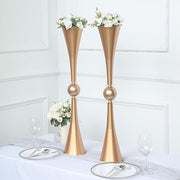2 Crystal Trumpet Flower Vase Table Centerpieces - Gold