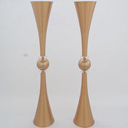 2 Crystal Trumpet Flower Vase Table Centerpieces - Gold