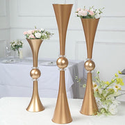 2 Crystal Trumpet Flower Vase Table Centerpieces - Gold