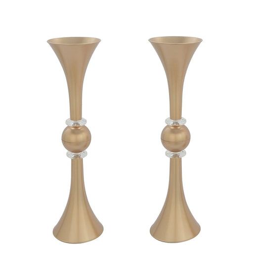 2 Crystal Trumpet Flower Vase Table Centerpieces - Gold PLST_VASE_B01_20_GOLD