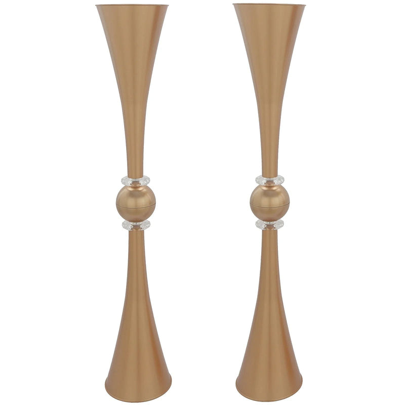 2 Crystal Trumpet Flower Vase Table Centerpieces - Gold PLST_VASE_B01_30_GOLD