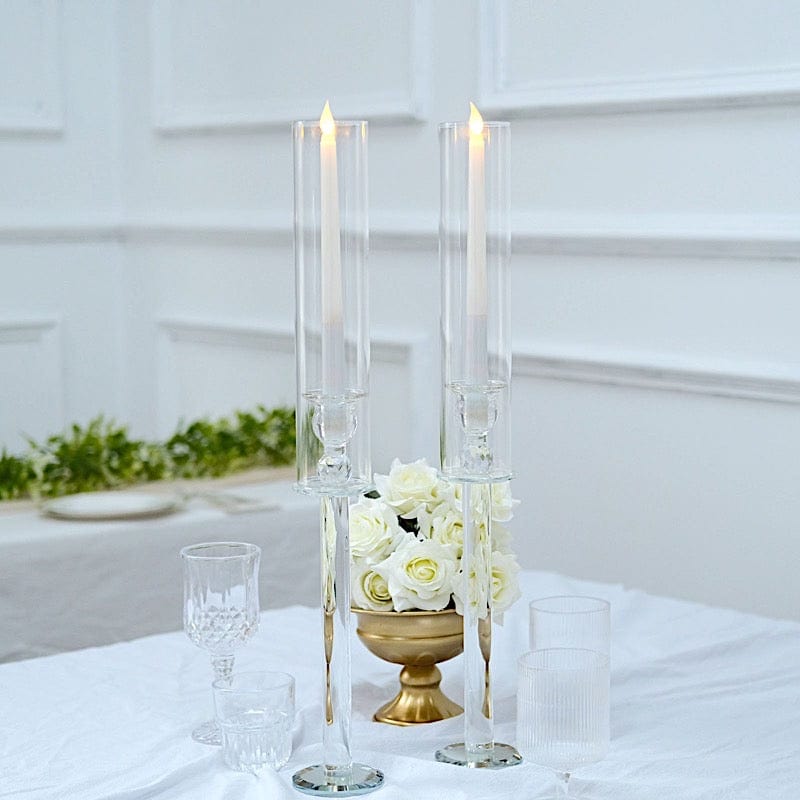 2 Crystal Wedding Party Centerpieces Candle Holders - Clear