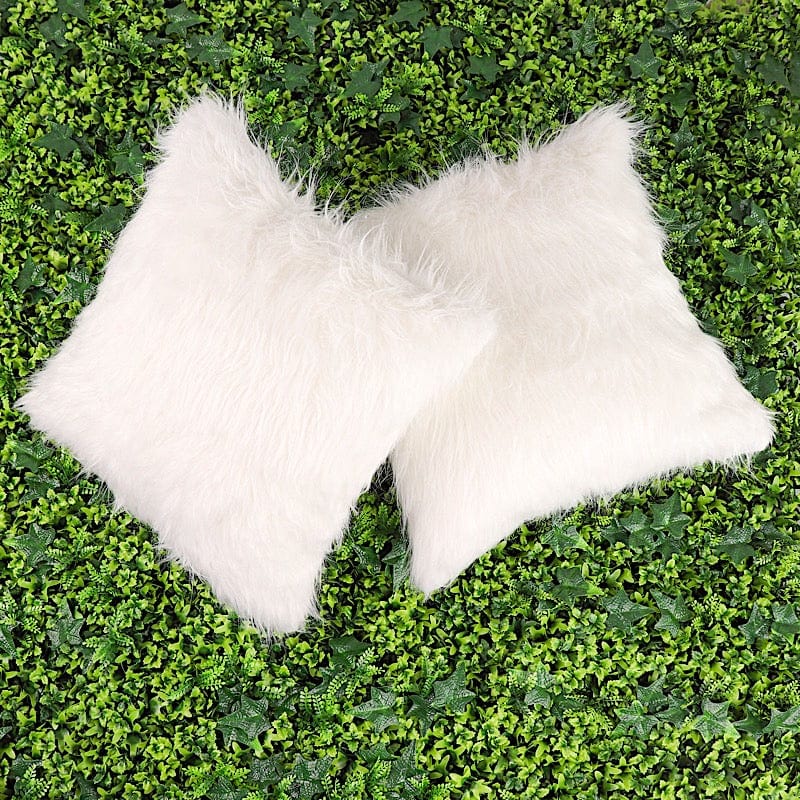 2 Fur 18" x 18" Square Sheepskin Throw Pillow Covers - White FURN_PLW_FUR01_18_WHT