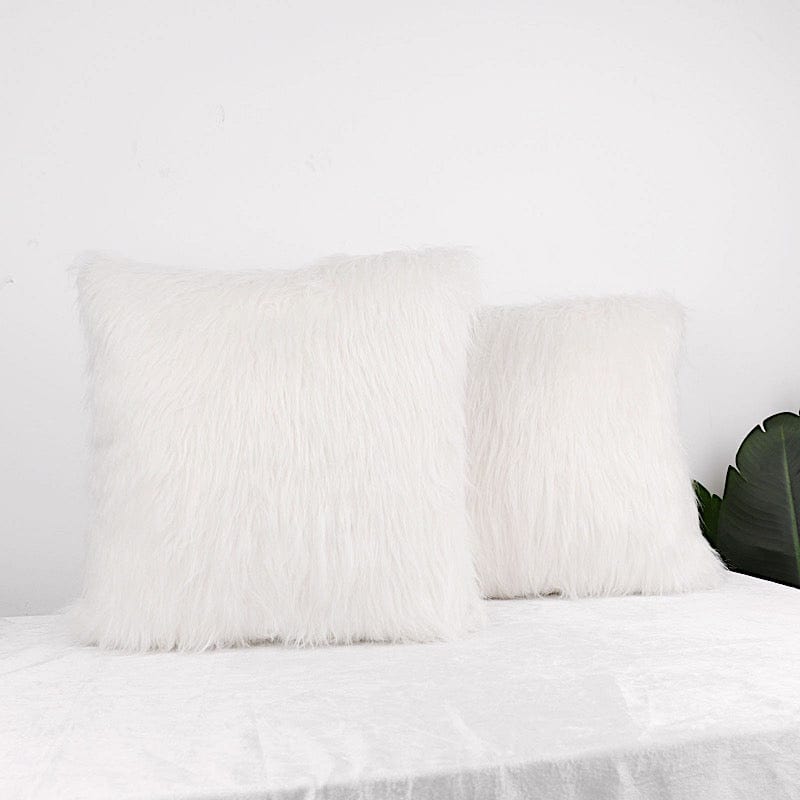 2 Fur 18" x 18" Square Sheepskin Throw Pillow Covers - White FURN_PLW_FUR01_18_WHT