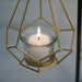 2 Geometric Design Metal Tealight Holders Lanterns with Stand - Gold and Black IRON_CAND_007_GDBLK