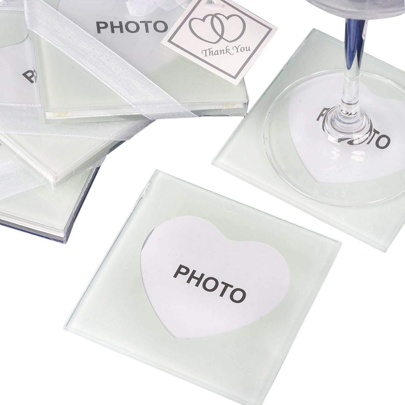 2 Glass Coasters with Heart Picture Frames in a Gift Box FAV_COAST02
