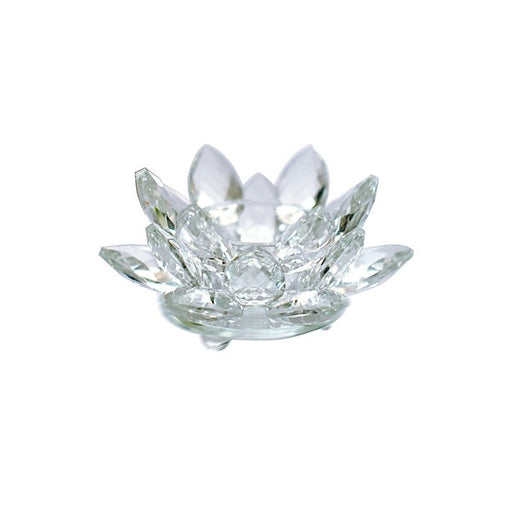 2 Lotus Flower 4.5" Crystal Glass Tealight Candle Holders - Clear CAND_HOLD_012_S_CLR