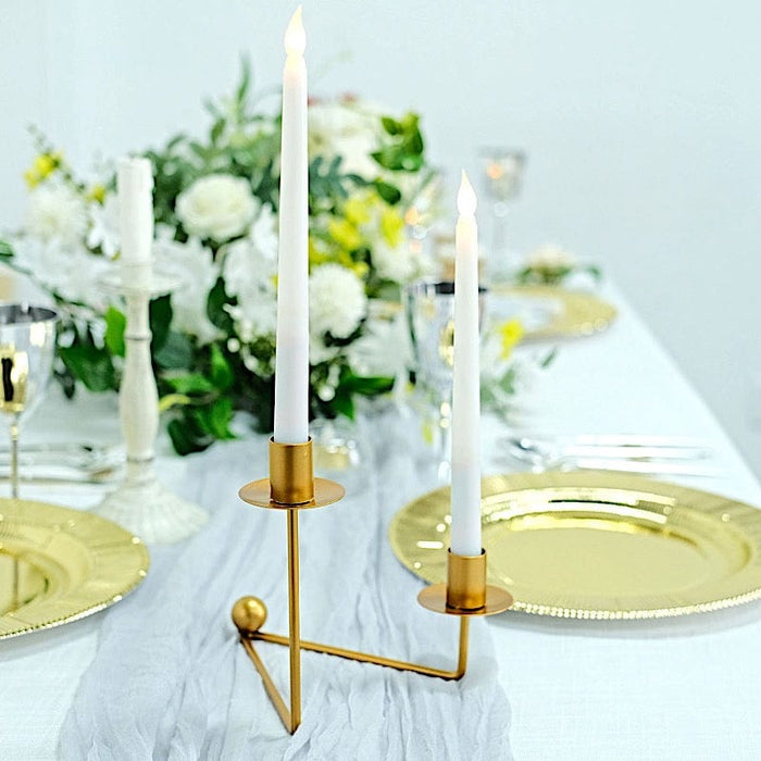 2 Metal 2 arm Geometric Taper Candle Holders with V-Shaped Base - Gold IRON_CAND_TP007_GOLD