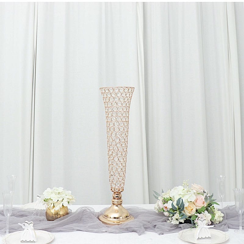 2 Metal 28" tall Trumpet Vases with Acrylic Crystal Beads Table Centerpieces