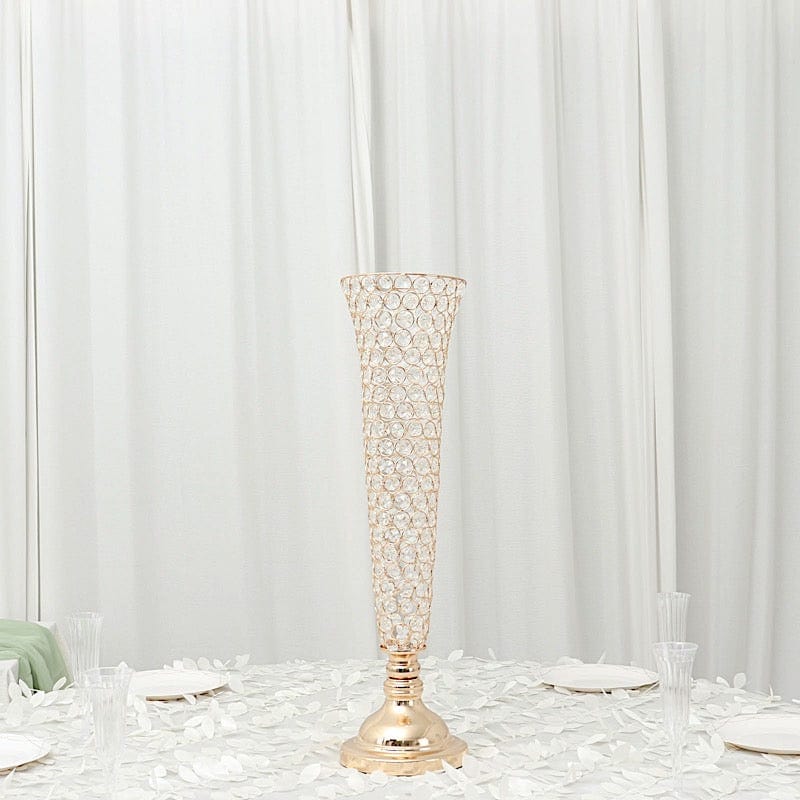 2 Metal 28" tall Trumpet Vases with Acrylic Crystal Beads Table Centerpieces