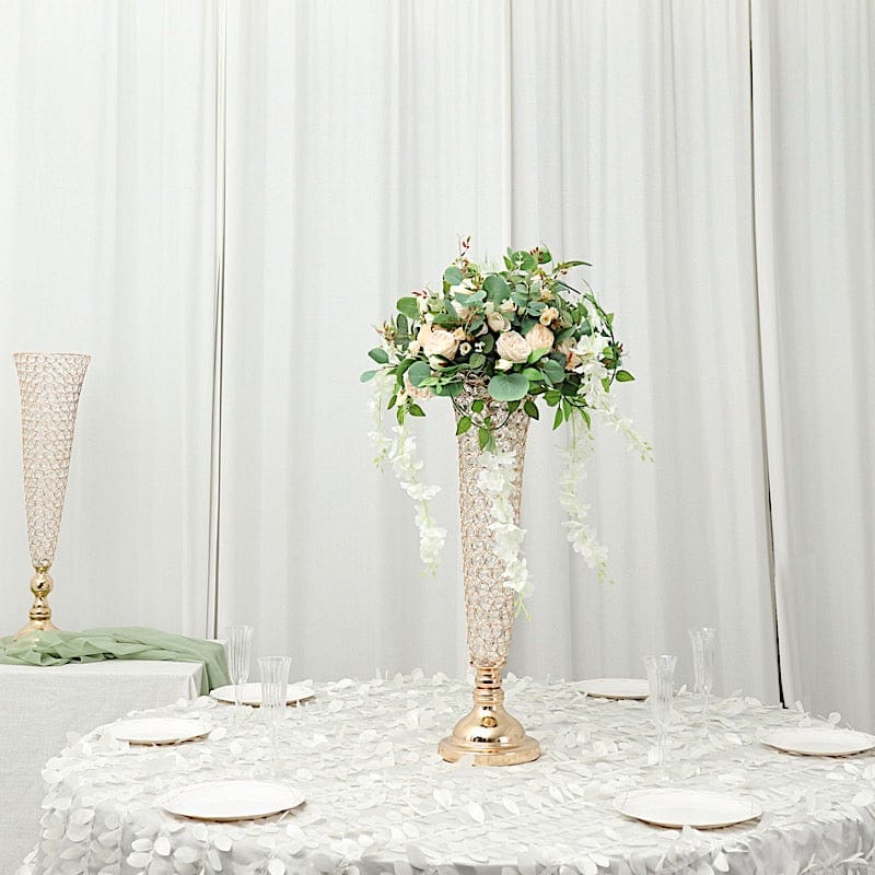 2 Metal 28" tall Trumpet Vases with Acrylic Crystal Beads Table Centerpieces