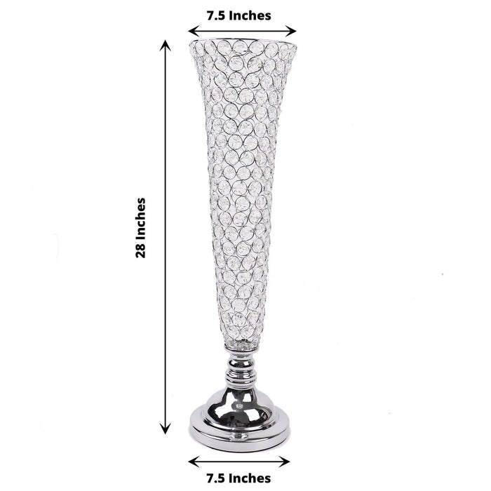 2 Metal 28" tall Trumpet Vases with Acrylic Crystal Beads Table Centerpieces