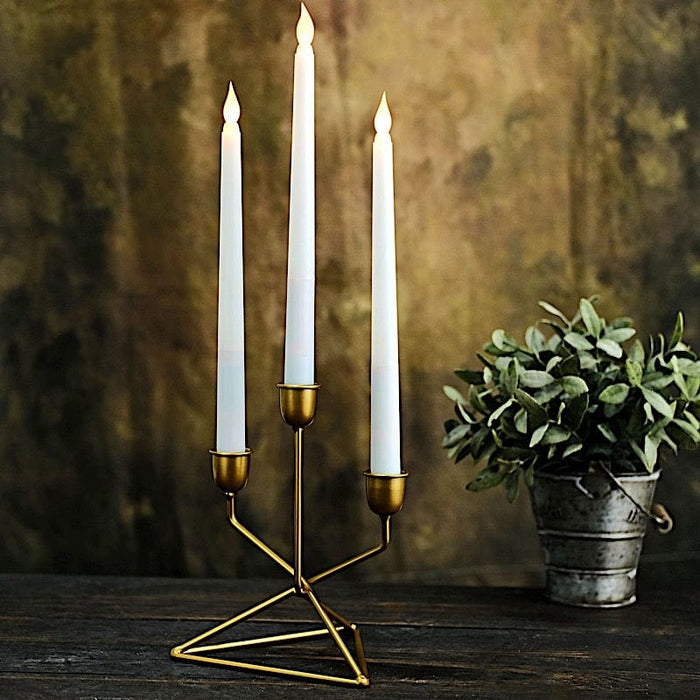 2 Metal 3 arm Taper Candle Holders with Triangle Base - Gold IRON_CAND_TP009_GOLD