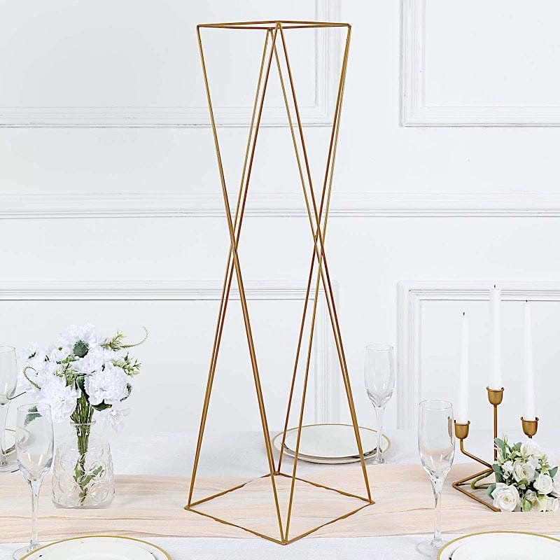 2 Metal 32" Crisscross Geometric Flower Stands Pedestals Centerpieces - Gold IRON_STND15_32_GOLD