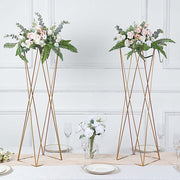 2 Metal 32" Crisscross Geometric Flower Stands Pedestals Centerpieces - Gold IRON_STND15_32_GOLD
