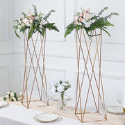 2 Metal 32" Crisscross Geometric Flower Stands Pedestals Centerpieces - Gold IRON_STND15_32_GOLD