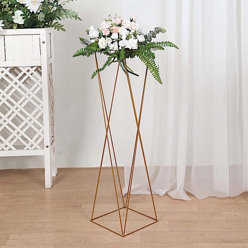 2 Metal 32" Crisscross Geometric Flower Stands Pedestals Centerpieces - Gold IRON_STND15_32_GOLD