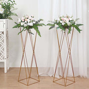 2 Metal 32" Crisscross Geometric Flower Stands Pedestals Centerpieces - Gold IRON_STND15_32_GOLD