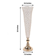 2 Metal 32" tall Trumpet Vases with Acrylic Crystal Beads Table Centerpieces