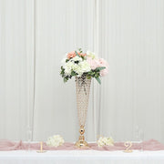 2 Metal 32" tall Trumpet Vases with Acrylic Crystal Beads Table Centerpieces
