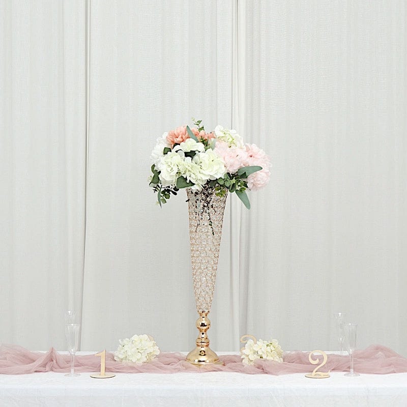 2 Metal 32" tall Trumpet Vases with Acrylic Crystal Beads Table Centerpieces