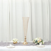 2 Metal 32" tall Trumpet Vases with Acrylic Crystal Beads Table Centerpieces