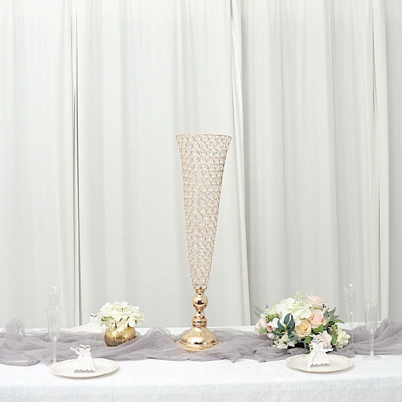 2 Metal 32" tall Trumpet Vases with Acrylic Crystal Beads Table Centerpieces