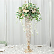 2 Metal 32" tall Trumpet Vases with Acrylic Crystal Beads Table Centerpieces