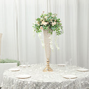 2 Metal 32" tall Trumpet Vases with Acrylic Crystal Beads Table Centerpieces