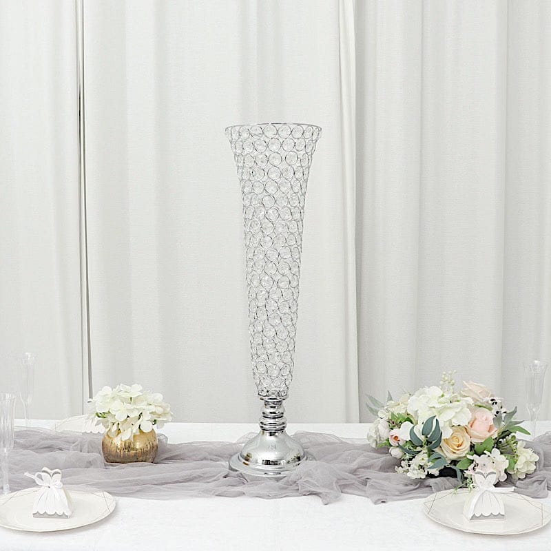2 Metal 32" tall Trumpet Vases with Acrylic Crystal Beads Table Centerpieces