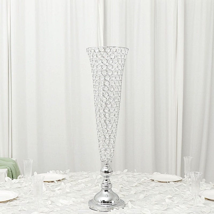 2 Metal 32" tall Trumpet Vases with Acrylic Crystal Beads Table Centerpieces