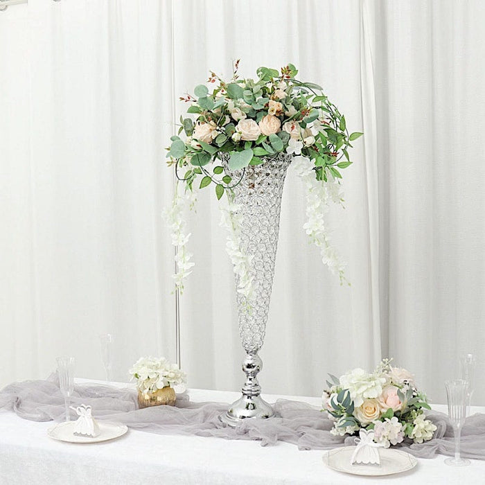 2 Metal 32" tall Trumpet Vases with Acrylic Crystal Beads Table Centerpieces