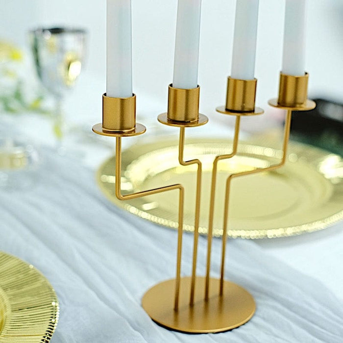 2 Metal 4 arm Geometric Taper Candelabra Candle Holders  - Gold IRON_CAND_TP006_GOLD