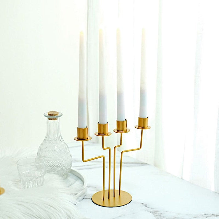2 Metal 4 arm Geometric Taper Candelabra Candle Holders  - Gold IRON_CAND_TP006_GOLD