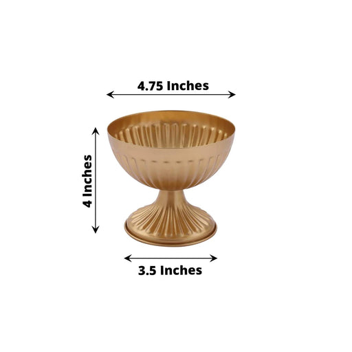 2 Metal 4" Ribbed Bowl Style Mini Compote Vases Flower Pots - Gold VASE_PB005_5_GOLD