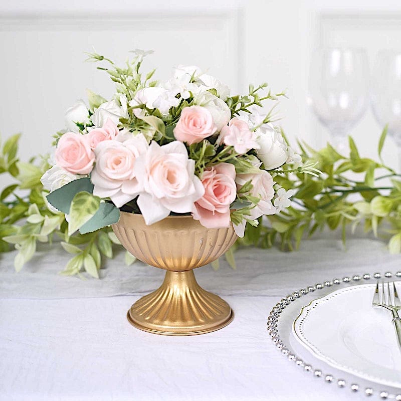 small rose gold plant pots Balsacircle 2 Gold 4" Mini Compote Vases Ribbed Bowl Style Flower Pedestals Pots Party Decorations Supplies
