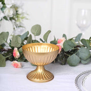 2 Metal 4" Ribbed Bowl Style Mini Compote Vases Flower Pots - Gold VASE_PB005_5_GOLD