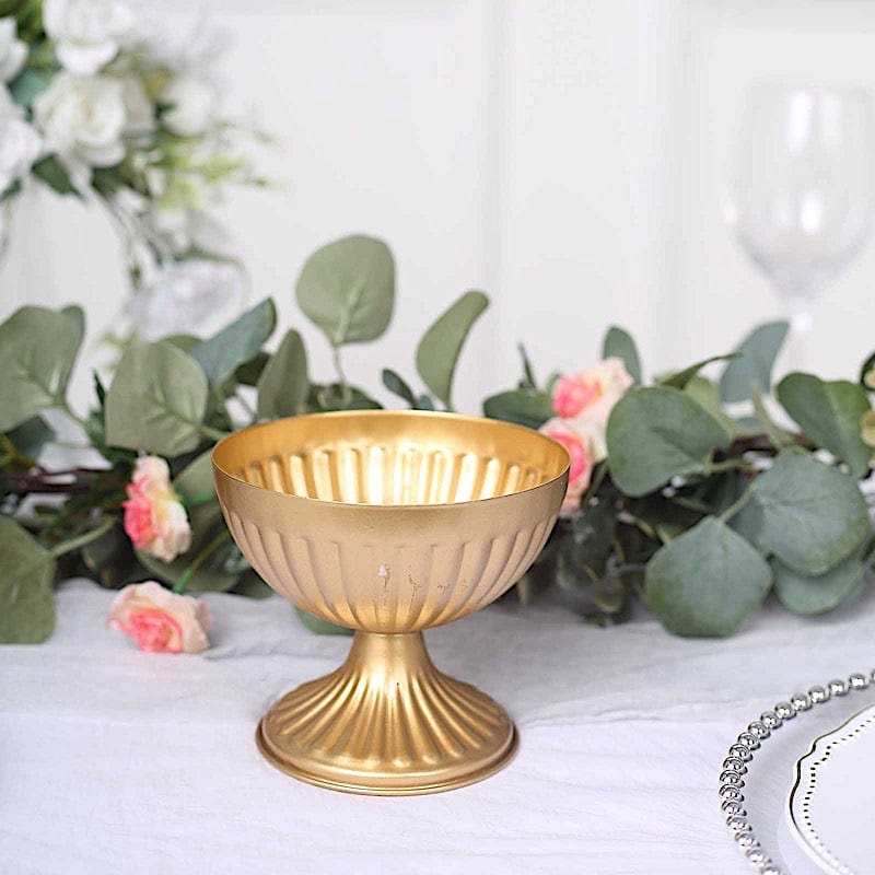 2 Metal 4" Ribbed Bowl Style Mini Compote Vases Flower Pots - Gold VASE_PB005_5_GOLD