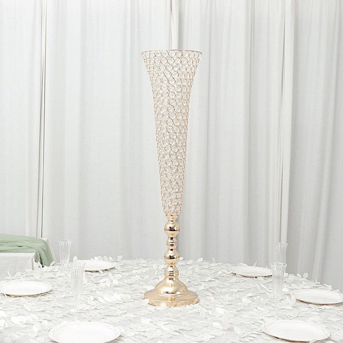 2 Metal 40" tall Trumpet Vases with Acrylic Crystal Beads Table Centerpieces