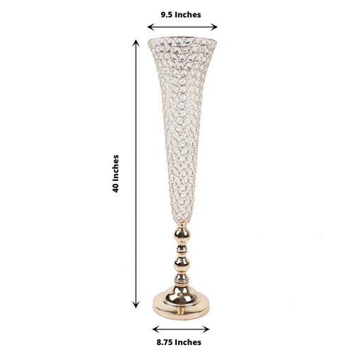 2 Metal 40" tall Trumpet Vases with Acrylic Crystal Beads Table Centerpieces