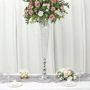 2 Metal 40" tall Trumpet Vases with Acrylic Crystal Beads Table Centerpieces