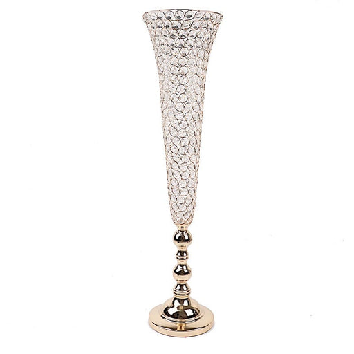 2 Metal 40" tall Trumpet Vases with Acrylic Crystal Beads Table Centerpieces CHDLR_042_40_GOLD